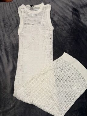 Express White Sleeveless Open-Knit Maxi Dress